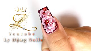 Hướng dẫn đắp hoa bột - Đắp hoa trên form móng dài | Ly Đặng Nails