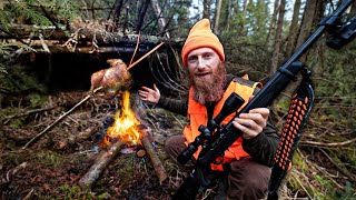 Lost with a 22 Rifle, Hunt for Survival | Build Natural Bush Shelter from Forest Debris (ASMR)