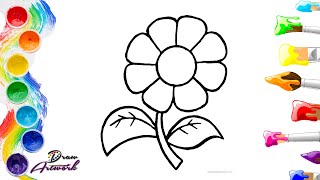 HOW TO DRAW AND COLORING A CUTE FLOWER | STEP BY STEP