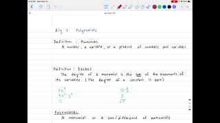 Algebra 1: 6.1 (Classifying Polynomials)