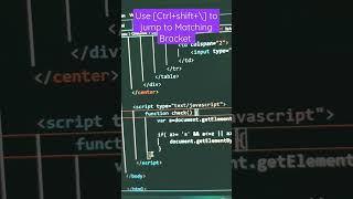 use[ CTRL+SHIFT+\] to jump to Matching Bracket #vscode#viral #easy #shortcut #love #html#css