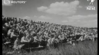 A stuntman pilots his plane into a wooden barrier (1949)