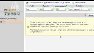 Modifying fields in database tables with phpMyAdmin