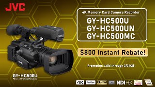 JVC GY-HC500 4K Handheld Camcorder: $800 Instant Rebate