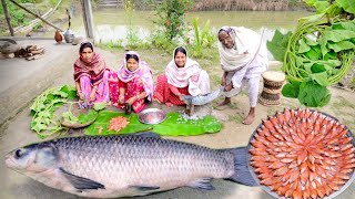 4kg ওজনের ব্ল্যাক কার্ফ মাছের কালিয়া, লাউশাক ভাপা আর আমুদি মাছের ঝাল রান্না সাথে দুপুরের খাওয়া