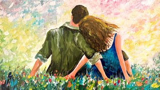Valentine Day Painting / Romantic Painting / Acrylic Painting Tutorial