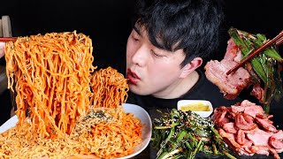 훈제오리와 부추무침! 불닭볶음면 먹방 Buldak Fire Noodles \u0026 Smoked Duck  | ASMR MUKBANG |REAL SOUND