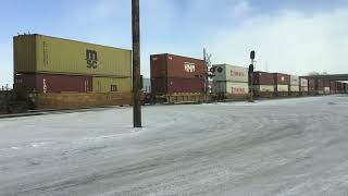 Solo BNSF Gevo leads westbound Q Train near Dilworth MN