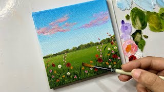 Flower field landscape painting/acrylic painting tutorial/acrylic painting for beginners tutorial