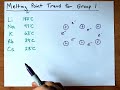 melting point trend for group 1 alkali metals cs rb k na li