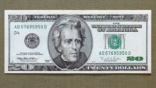 20 US Dollars Banknote (Twenty Dollars USA: 1996) Obverse \u0026 Reverse