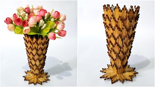 Matchstick flower vase craft ideas | How to make flower vase  with matchsticks | Best out of waste