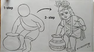 very easy lin art bal krishna for rash yatra,krishna thakur drawing,how to draw lord krishna,