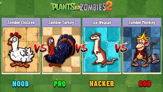 PVZ 2 - Monkey Zombie VS Chicken Zombie VS Ice Weasel VS Zombie Turkey Level 100 - Who Will Win?