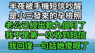 半夜被手機短信吵醒，是小三發來的孕檢照，老公已經出軌九個月了，而我也不是第一次收到這樣的短信，我回復一句話她傻眼了【億如雲煙】