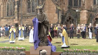 Unveiling of new statue of St Chad outside Lichfield Cathedral