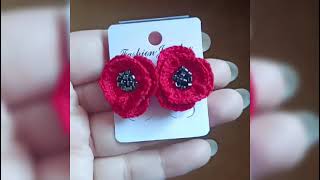 #Crochet Poppy Flower Earrings