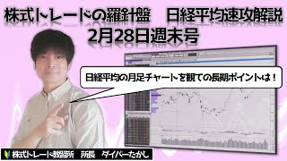 【株式トレードの羅針盤　日経平均速攻解説2月28日週末号】日経平均の来週以降の考え方、そして長期の月足チャートの変化、今後の考え方とは。