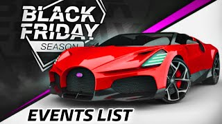 Asphalt 9 Black Friday BOS Required Cars List Bugatti Mistral Special Event List of Cars hunts