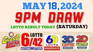 Lotto Result Today 9pm draw May 18, 2024 6/55 6/42 6D Swertres Ez2 PCSO#lotto