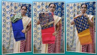 Mangalagiri plain pattu sarees with kalamkari blouse | Sujatha tradition