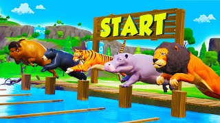 Animals Swimming Competition - Lion, Hippo, Bear, Tiger, Wild Bull | Funny Animals Videos For Kids
