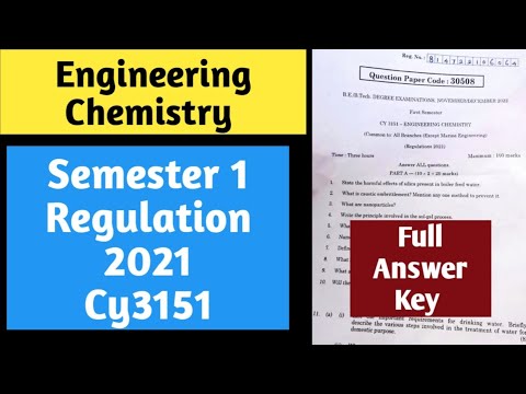 Engineering Chemistry|CY3151|Regulation 2021|Question Paper With Answer ...