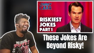 AMERICAN REACTS TO Riskiest Jokes - VOL. 1 | Jimmy Carr