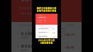 2024年12月13日A股交易实盘：刚把仓位加满就大跌，后悔不应该清仓债基 #a股 #a股分析 #a股市场 #港股