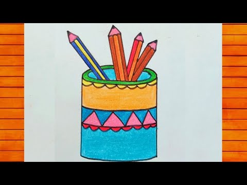 Pen Stand Drawing || Pen Holder Drawing || Pencil Holder Drawing ...