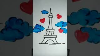 How to draw cute Eiffel tower very easy | cute eiffel tower with love #shorts #drawing #eiffel-tower