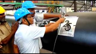 #ElectrosteelGroup Behind The Scenes! The 25 Years logo being sprayed on an Electrosteel DI Pipe