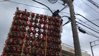 久喜提灯祭り本壱提灯山車電線に引っ掛かる20180712