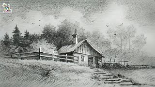 How to draw upland house in a Scenery Art | Easy Pencil shading and sketching