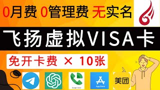 飞扬虚拟VISA卡，0月费、0年费、免实名！｜0U开卡✖️10张！｜支持chatgpt、telegram、google voice等｜可绑定wechat、alipay 、美团等进行消费