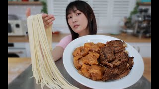 Making a bowl of noodles with a kilo of beef at home