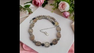 Lovely Pink Feldspar \u0026 Maifanite Jasper, Black, brown, Gray, Beaded Necklace by Artistry Jewelry