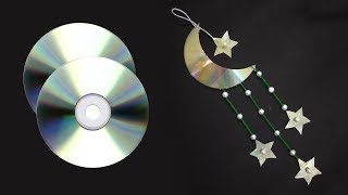 How To Make MOON And STAR Waste CD | Eid Mubarak Special Craft | Room Decor | 2019