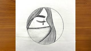 Crying girl drawing | Circle drawing for beginners | How to draw a sad girl with mask