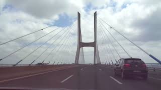 Crossing the 25 de Abril Bridge in Lisbon Portugal