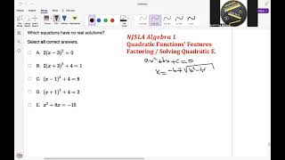 NJSLA Released Items Algebra 1 Quadratic Functions Features and Solving Quadratic Equations 35