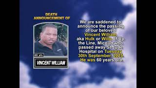 Vincent William ~ Short Obituary