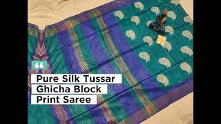 Pure Silk Tussar Ghicha Block Print Saree 💫