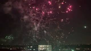 Skyline of fireworks of Amsterdam new year 2022