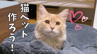 【簡単１分】猫の冬用かごベッドを作ってみた！【サイベリアン・多頭飼い】