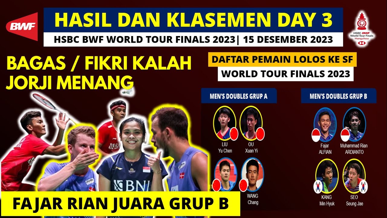 Hasil Dan Klasemen HSBC BWF World Tour Finals 2023 Day 3: Bagas Fikri ...