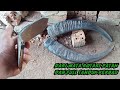 This man forged a rotary blade into a sharp machete with a handle and buffalo horn frame #metal