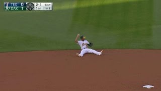 TEX@OAK: Semien makes a great diving snag in the 2nd