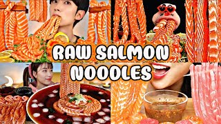 Mukbang Raw Salmon Noodles | 2× Speed Eating | Raw Seafood Salmon | Mukbang ASMR