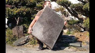 意志を鍛えるため９０リットルの石(240kg?)を持ち上げてみる”１３２ｋｇ威張る”